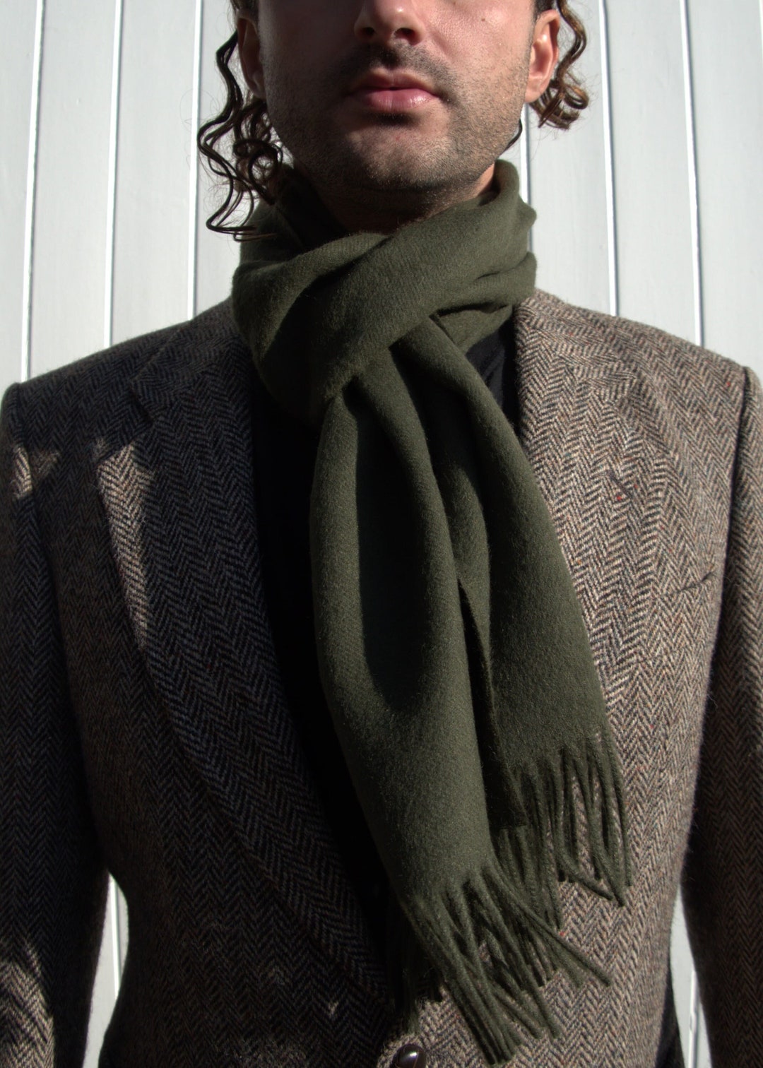 Olive Green Alpaca Wool Scarf for Men - Etsy