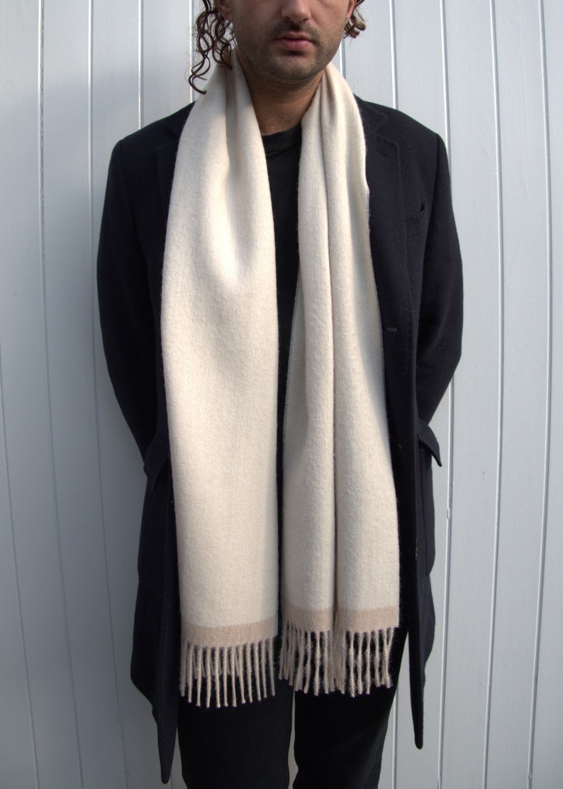 Cream and Beige Alpaca Wool Scarf For Men image 4