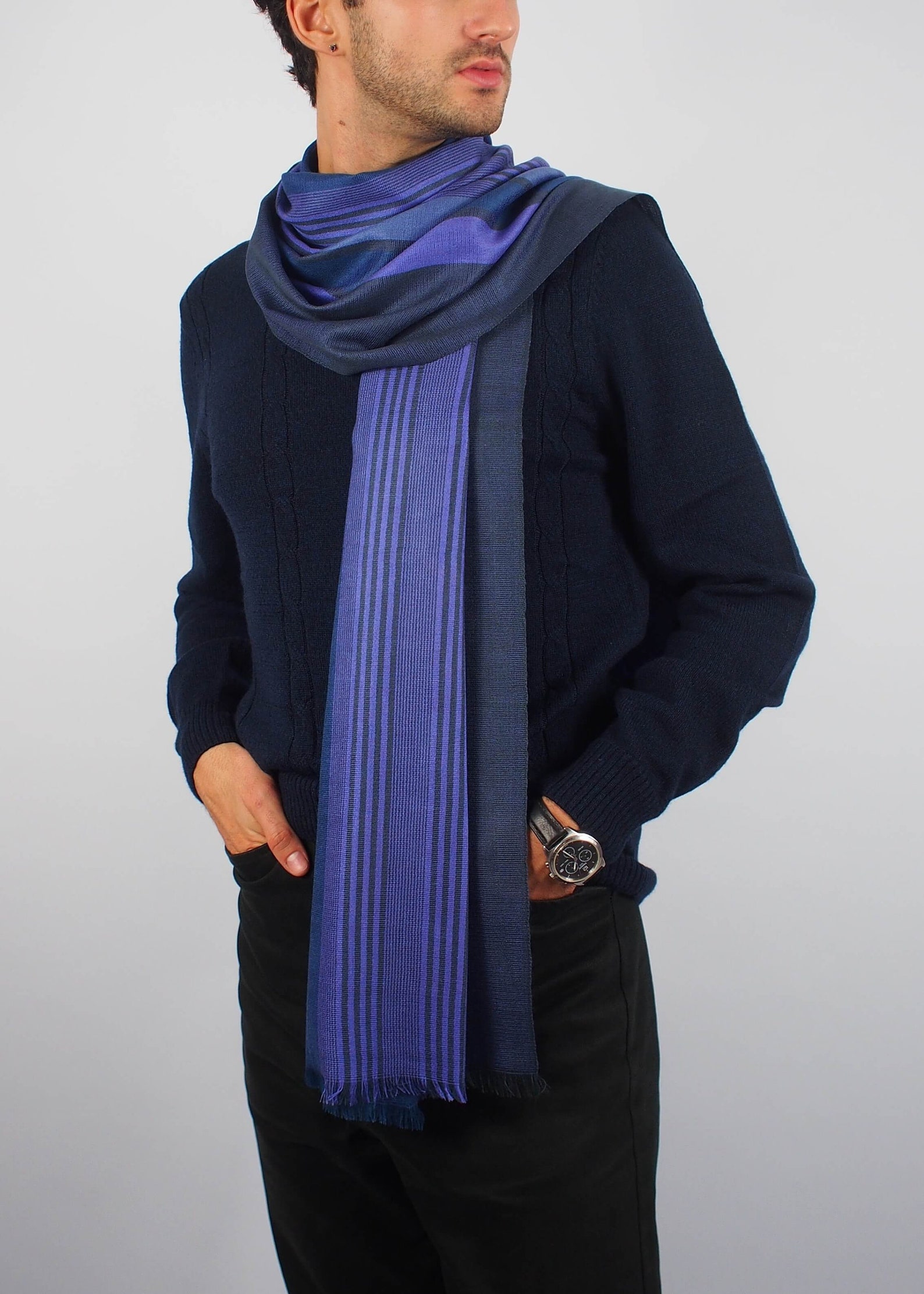 Indigo Silk Wool Scarf for Men Made in Italy Etsy