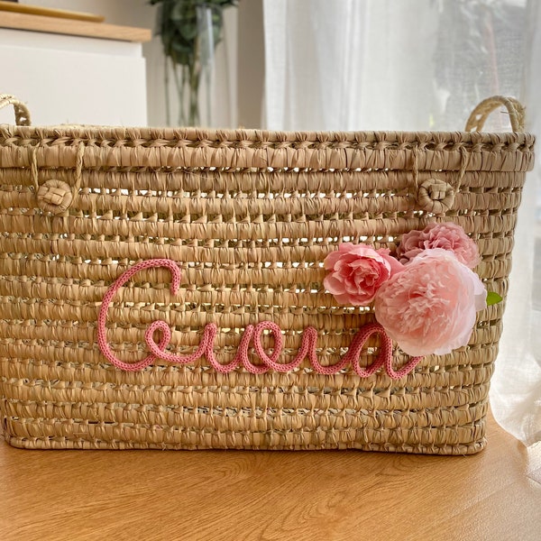 Coffre de rangement à personnaliser, malle en palmier, malle en osier, coffre à jouets tressé, panier à jouets en osier