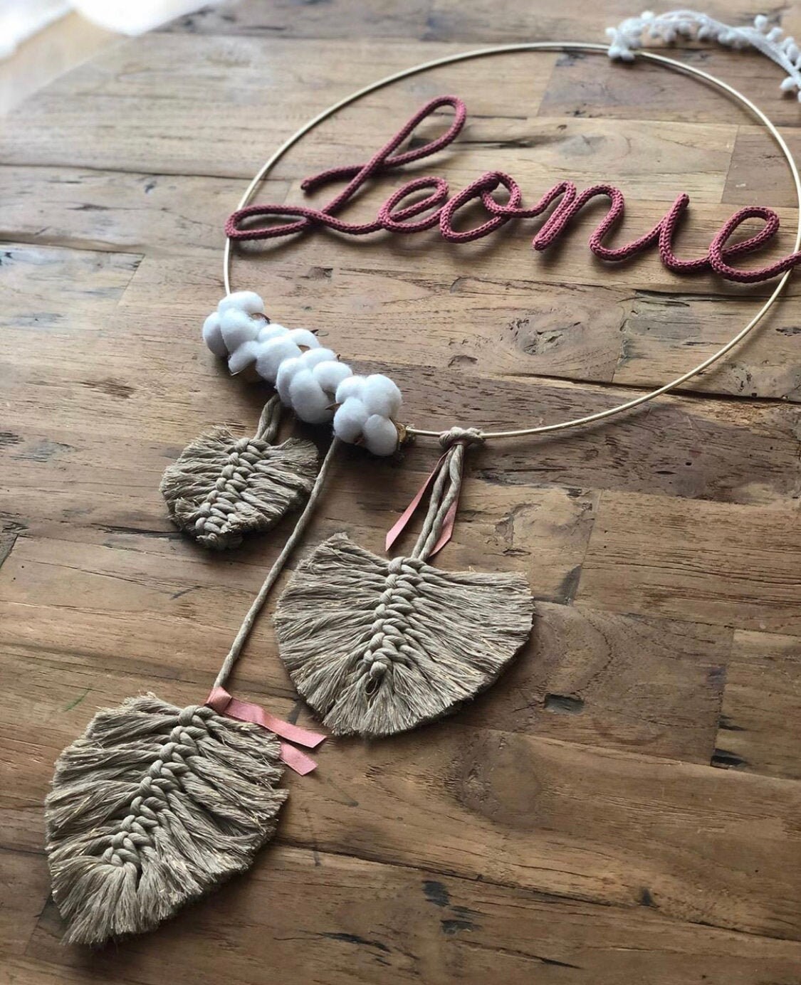 Cercle Prénom, Fleurs de Coton & Macramé