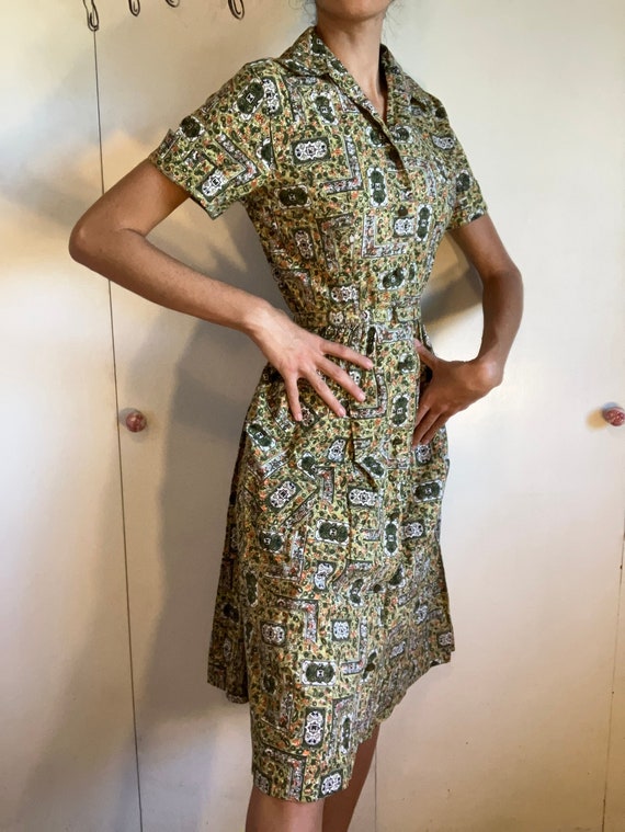 Green 1950’s deadstock Tiki Dress - image 1