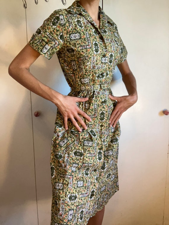 Green 1950’s deadstock Tiki Dress - image 2