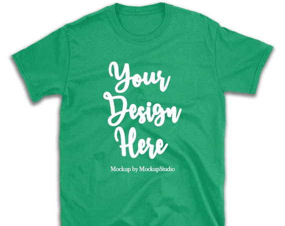 Irish Green Gildan 64000 T-Shirt PSD Mockup Template Flat Lay