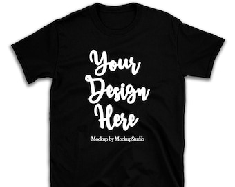 Black Gildan 64000 T-Shirt Mockup, Unisex Flat Lay (Digital Download)