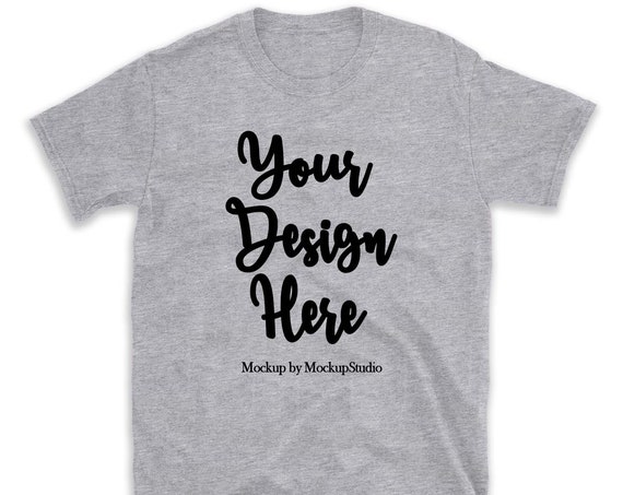 Sports Gray Gildan 64000 T-Shirt PSD Mockup Template Flat Lay