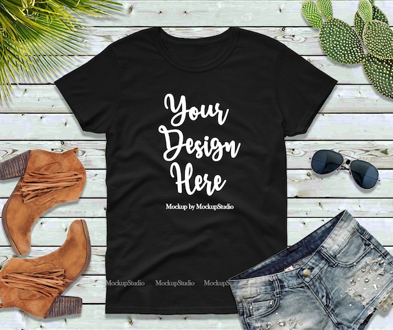 Black Blank Gildan 5000 T-Shirt Mockup Texas Southern Style