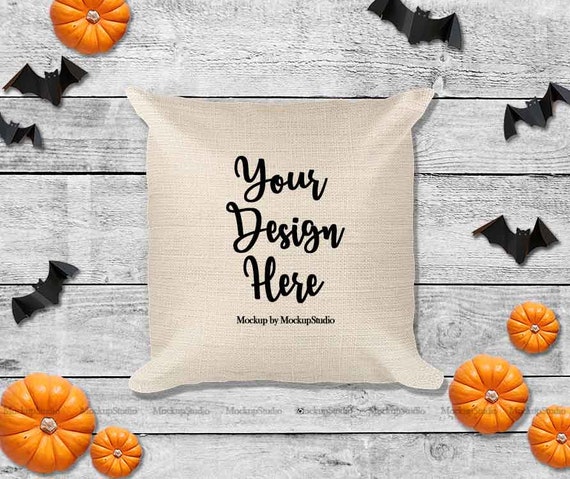 Halloween Throw Pillow Mockup Fall Linen Pillow Case Flat Halloween Throw Pillow Mockup Fall Linen Pillow Case Flat