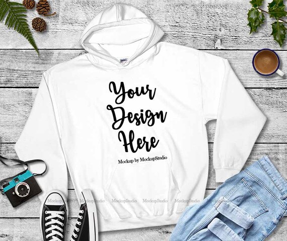 Download White Hoodie Mock Up Fall Gildan 18500 Heavy Blend ...