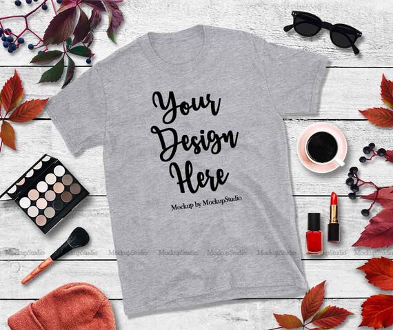 Download Free Fall Grey T-Shirt Mockup Gildan 64000 Blank Shirt ...