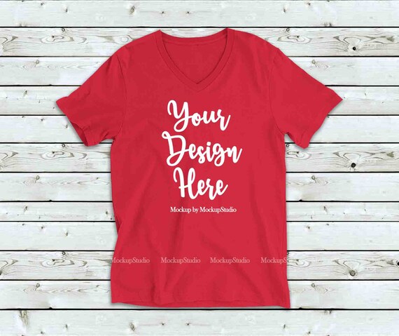 Download Free Red Blank Vneck Shirt Mockup Unisex Women T-Shirt ...