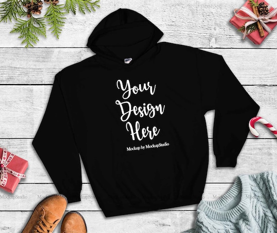 Download Free Black Christmas Hoodie Mock Up Gildan 18500 Blank ...