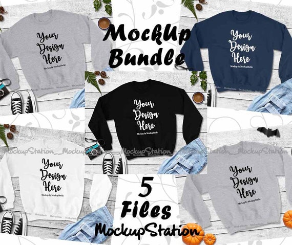 Fall SweaT-Shirt Mockup Bundle Gildan 18000 Crewneck Sweat-Shirt