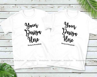 Download Double Two White T-Shirts Mockup, Gildan 64000 Group ...