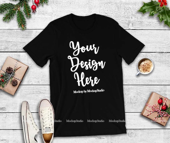 Christmas Bella Canvas 3001 Black T-Shirt Mockup Winter Holiday Christmas Bella Canvas 3001 Black T-Shirt Mockup Winter Holiday