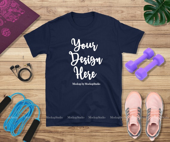 Navy Gildan 64000 Gym T-Shirt Mockup Blank T-Shirt Flat