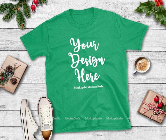 Free Christmas Irish Green T-Shirt Mock Up Gildan 64000 Shirt (PSD) - Download Design Mockup ...