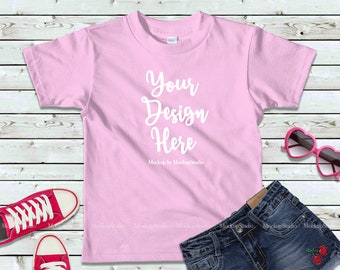 Kids Pink Tshirt Mockup Blank Girls T Shirt Flat Lay Kids American Apparel 2105 Summer Style Pink Shirt Mock Up Styled T Shirt Flat Lay Templates T Shirt Mockup Psd File