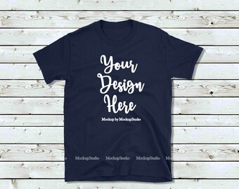 Download Navy Gildan 64000 Tshirt Mockup, Dark Blue Shirt Mock Up ...