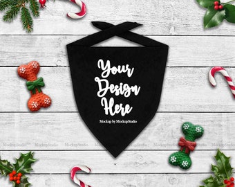 Download Christmas Black Dog Bandana Mock Up Pet Scarf Flat Lay Winter Holiday Animal Blank Bandana Mockup Free Psd Mockup Template For Packaging T Shirt