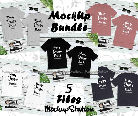 Front Back Blank T-Shirt Mockup Bundle 5 Colors Front Back Blank T-Shirt Mockup Bundle 5 Colors