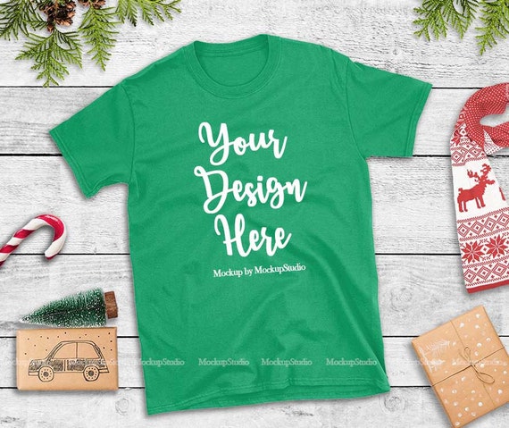 Download Christmas T-Shirt Mock Up Gildan Irish Green 64000 T-Shirt ...