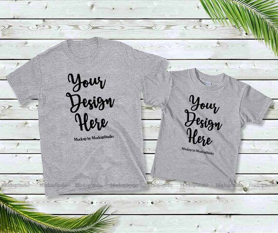 Download Free Family Two Gray T-Shirts Mockup Unisex Women Kids ...