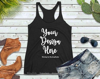 Download Next Level 6733 Women Black Tank Mockup, Blank Tank Top ...