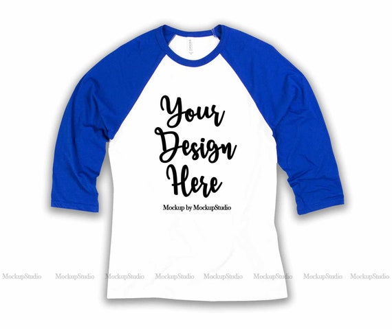 Blue Bc 3200 Raglan Mockup True Royal Blank Baseball