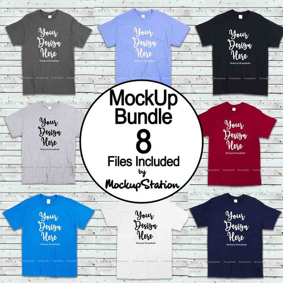 Download Free T-Shirt Mockup Bundle 8 Colors Gildan 5000 Shirt Mock ...
