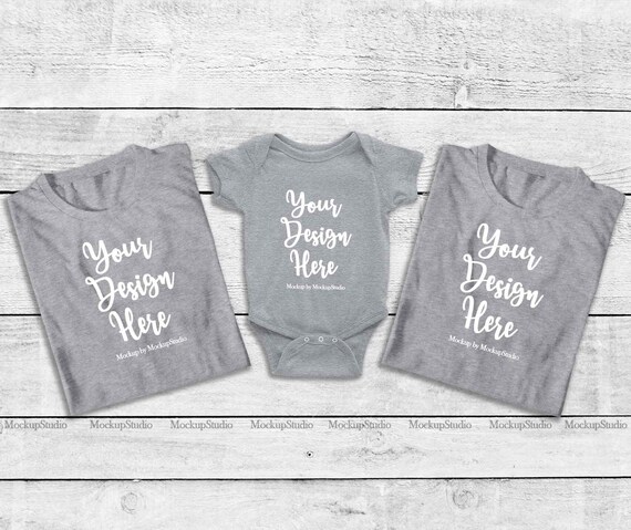 Download Free Matching Family Folded Sports Gray Shirts Mockup ...