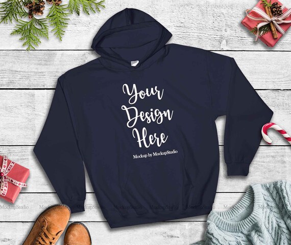 Download Navy Christmas Hoodie Mock Up Gildan 18500 Blank Hooded ...