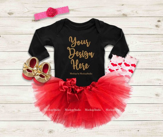 Baby Girl Black Blank Longsleeve Bodysuit Mockup Newborn Toddler