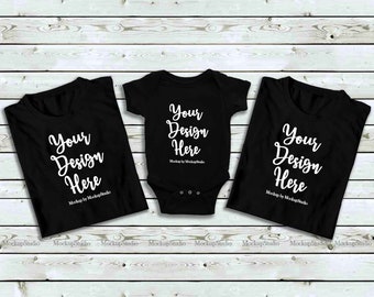 Download Matching Family Folded Black Shirts Mockup, Unisex Women T ...