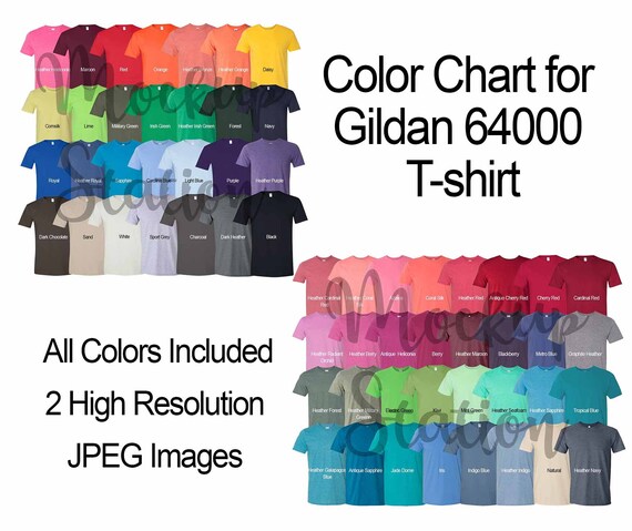 Download Free Color Chart For Gildan 64000 T-Shirt Template Digital Color (PSD) - Get Free Packaging ...