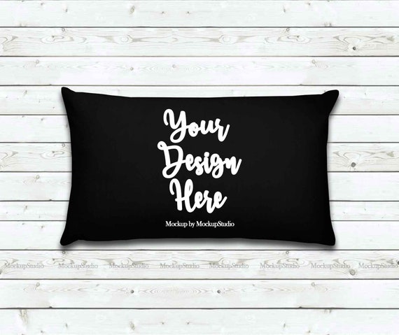 Black Throw Pillow Mockup Rectangle Pillow Canvas Case Flat