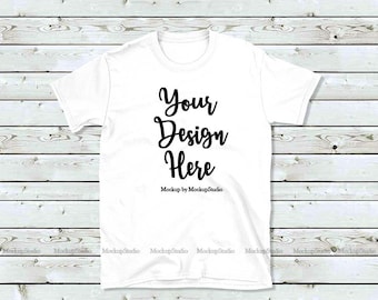 Download Free White Gildan 64000 Tshirt Mockup, White Shirt Mock Up, Styled T-Shirt Flat Lay, Unisex Women Youth Tee Wood Mockup, Flat Lay Tee Apparel PSD Template