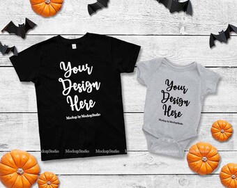 Download Free Halloween Siblings Black T Shirt Grey Bodysuit Mockup Toddler Baby Newborn Family Double Flat Lay Autumn Unisex Matching Shirt Set Mock Up Best Free Psd Mockups To Download PSD Mockup Template