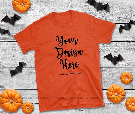 Download Free Halloween Orange T-Shirt Mockup Gildan 64000 T-Shirt ...