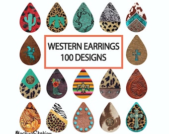 western cowhide sublimation png download for tear drop earrings