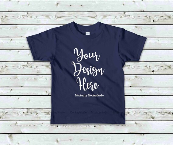 Kids Navy T-Shirt Mockup Children American Apparel 2105 Blank