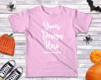 Download Halloween Party Kids Light Pink Tshirt Mockup, Fall T-shirt Flat Lay, American Apparel 2105 Teen ...