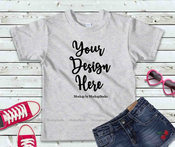 Kids Heather Gray T-Shirt Mockup American Apparel 2105 Summer