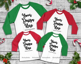 Download Matching Family Christmas Raglan Mockup Unisex Women Teen Kids 4 Baseball Shirts Set Parents Siblings Group Tee Flat Lay Mock Up Free Download Mockup Kaos