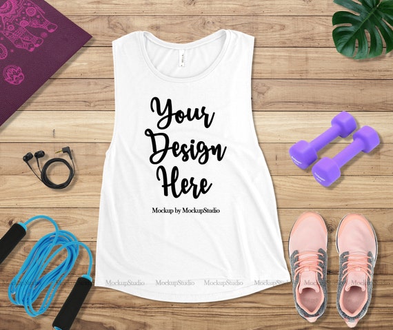 Gym White Tank Top Mockup Bella Canvas 8803 Women