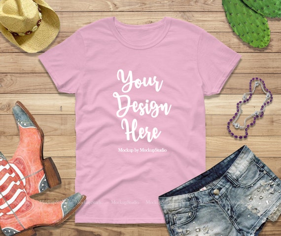 Gildan 5000 T-Shirt Mockup Light Pink T-Shirt Flat Lay Gildan 5000 T-Shirt Mockup Light Pink T-Shirt Flat Lay