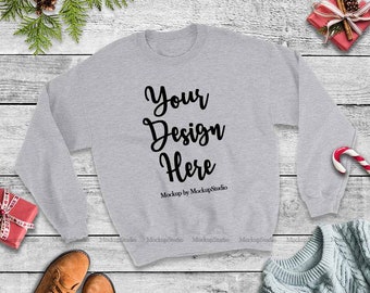 Download Christmas Gray Sweatshirt Mockup Gildan Heavy Blend Crewneck Sweatshirt 18000 Mock Up Unisex Women Youth Winter Holiday Flat Lay Display Free Psd Mockups PSD Mockup Templates