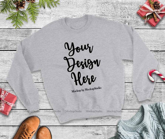 Christmas Gray SweaT-Shirt Mockup Gildan Heavy Blend Crewneck SweaT