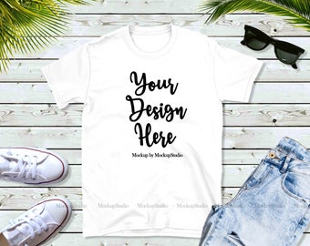 Download Free Gildan 64000 Tshirt Mockup Summer Style White Shirt Mock Up Styled T Shirt Flat Lay Unisex Women Shirt Mockup Flat Lay Tee Apparel Best Free Images 3d Mockups PSD Mockup Template