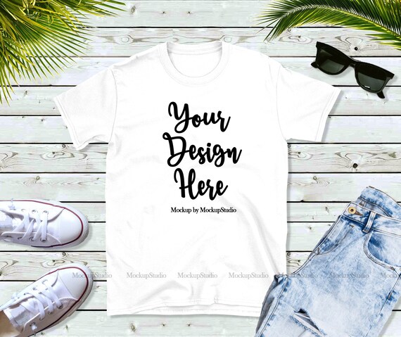 Gildan 64000 T-Shirt Mockup Summer Style White Shirt Mock Gildan 64000 T-Shirt Mockup Summer Style White Shirt Mock